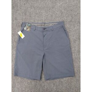 Roundtree & Yorke Performance Shorts Mens 32 Blue Herringbone Flat Front Comfort